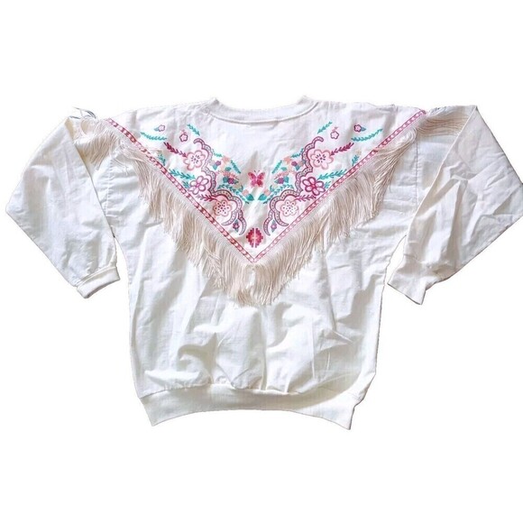 Hazelwood Southwestern Fashion Shirt Size Large Cream Made In USA Cowgirl Fringe - Picture 2 of 8